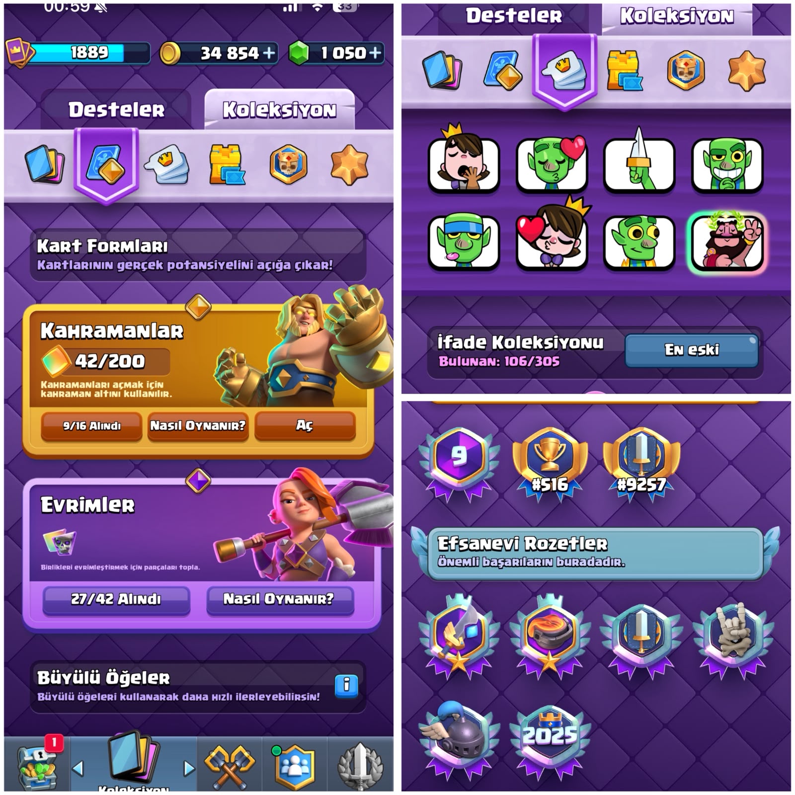 1889 SEVİYE⚡️CR | 32+ MAX KART | 27 EVRİM #516 ! — image 3